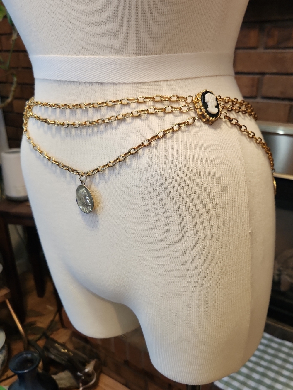 Gold Cameo Multi-Chain Girdle Belt Festival Coin Medallion Renaissance Fair